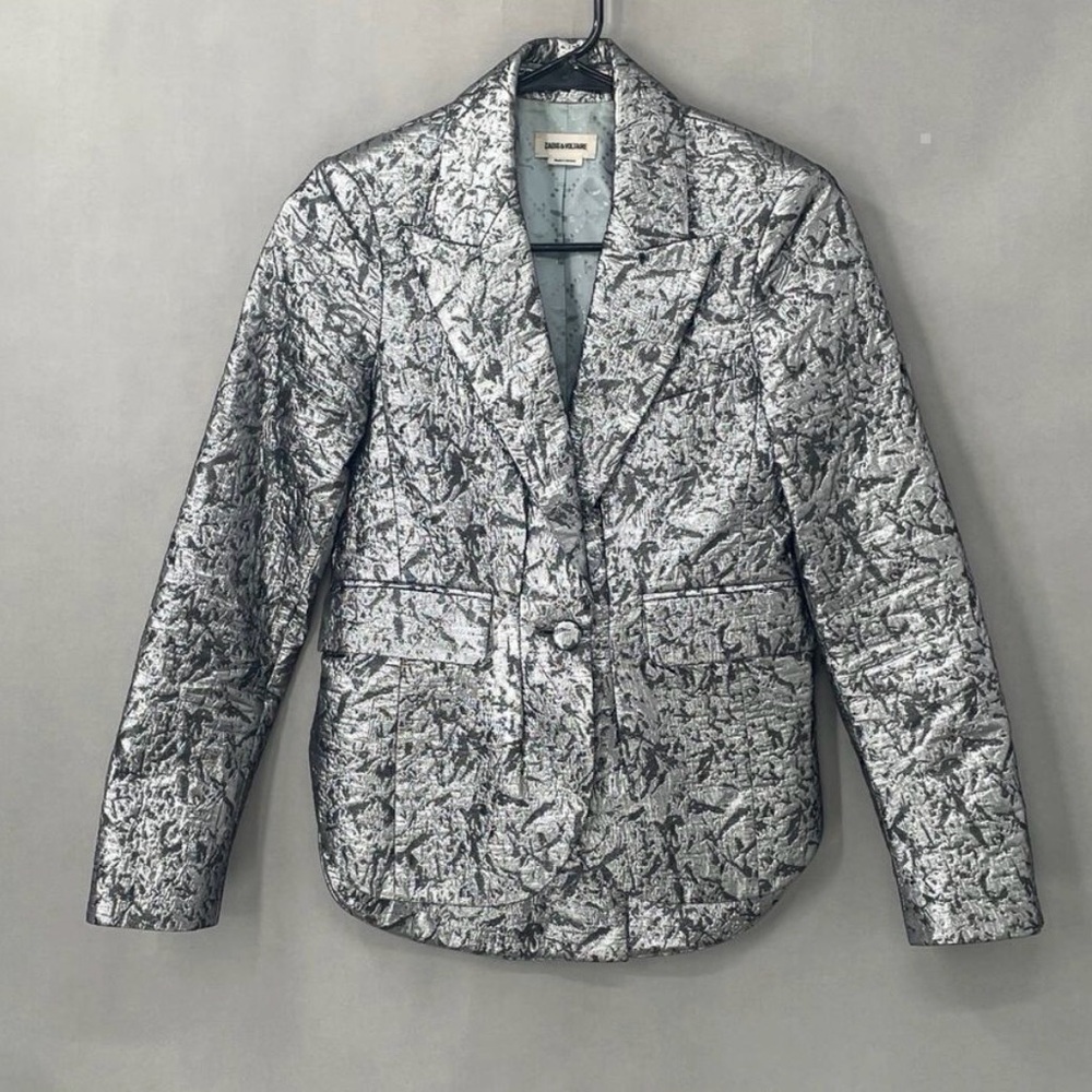 Zadig & Voltaire Suit Set in Metallic Silver Brocade Jacket and Pants (XS/S)